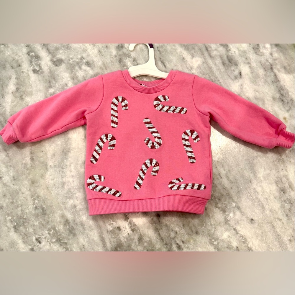 Mud Pie Hot Pink Candy Cane Appliqué Sweatshirt